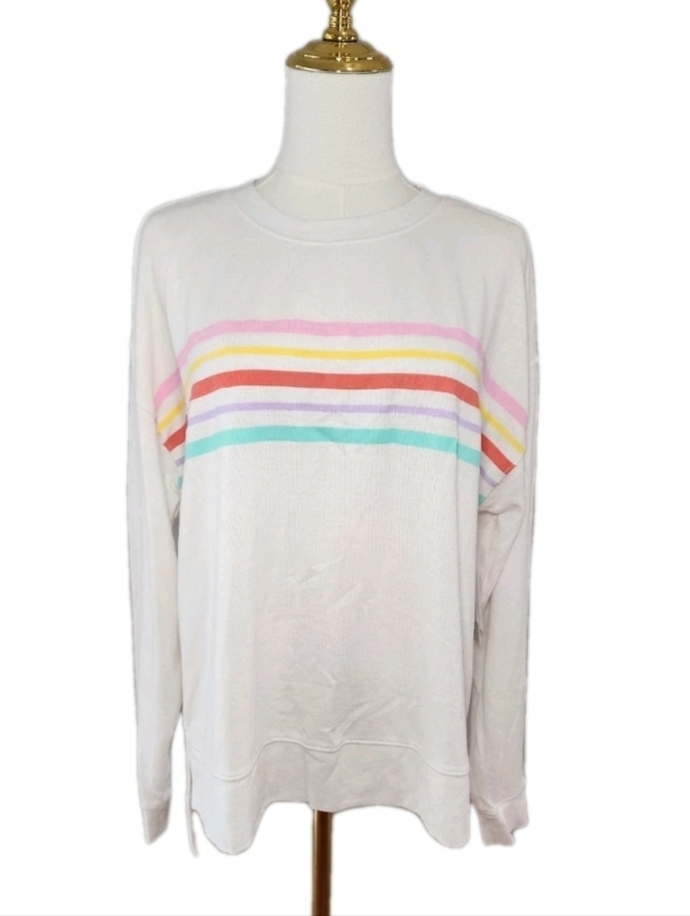 BP Sleepwear Sweatshirt Striped Rayon Blend White Cozy Sweater Size M